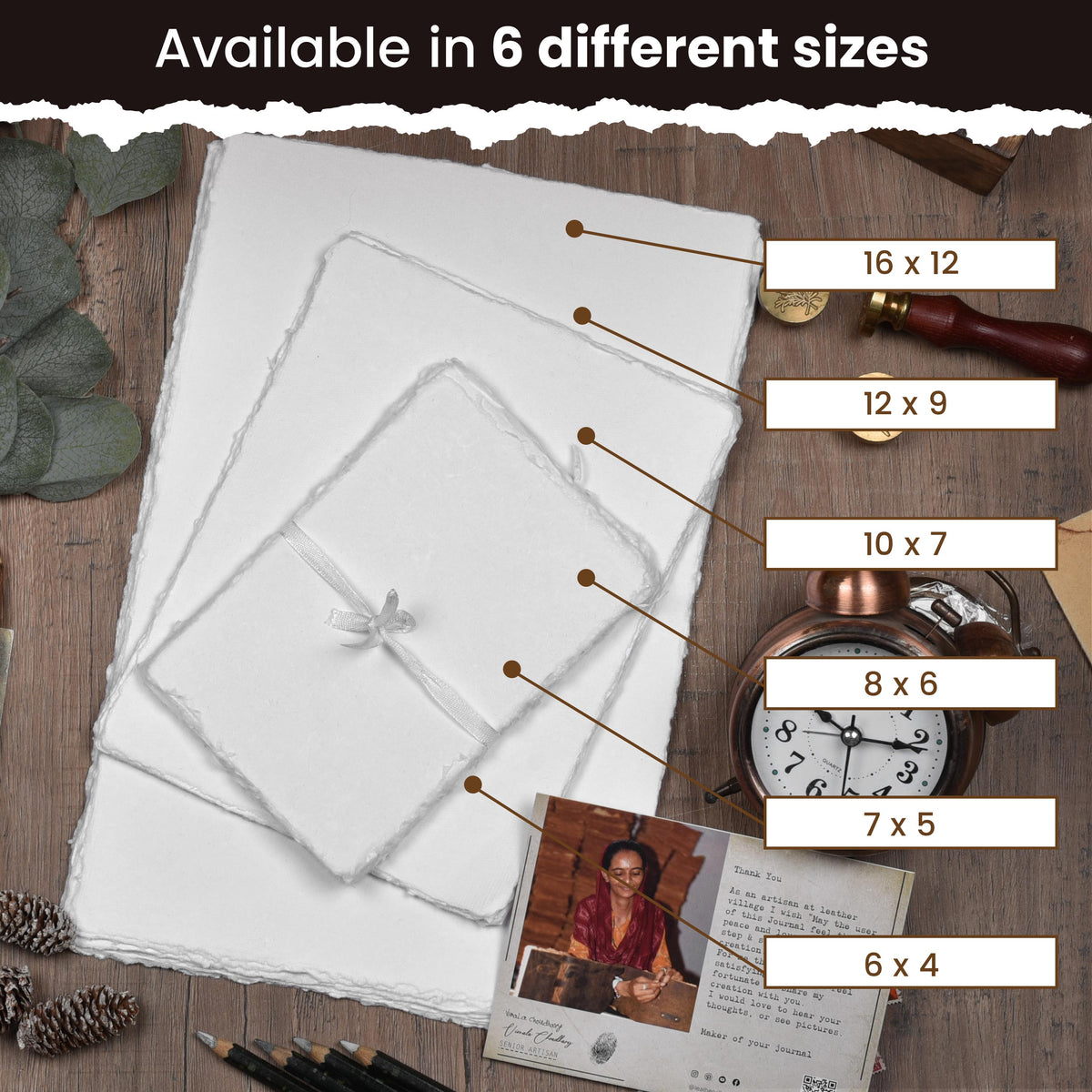 WATERCOLOR PAPER - 150 GSM THICK DECKLE EDGE PAPER - 50 SHEETS COTTON HANDMADE PAPER