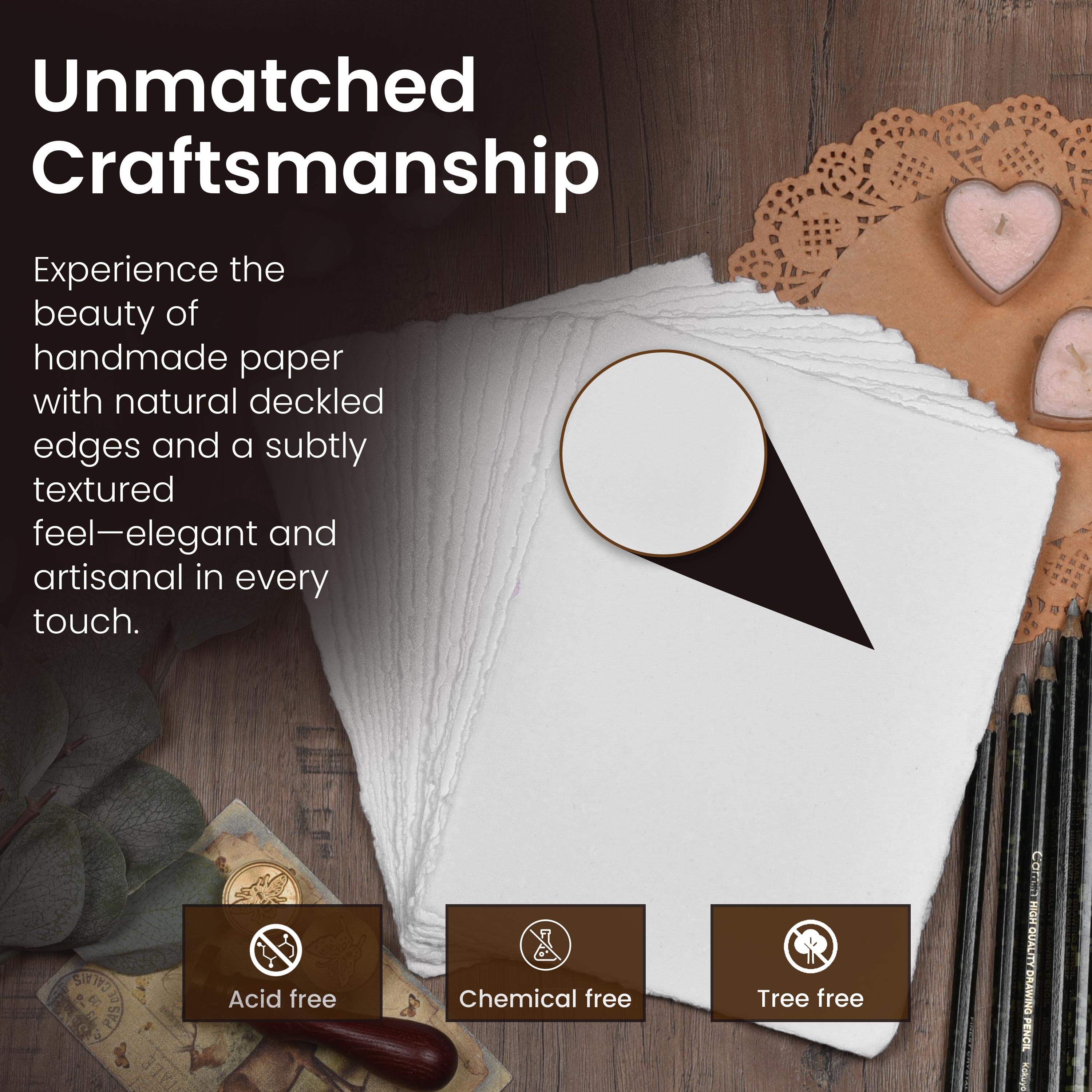 WATERCOLOR PAPER - 150 GSM THICK DECKLE EDGE PAPER - 50 SHEETS COTTON HANDMADE PAPER