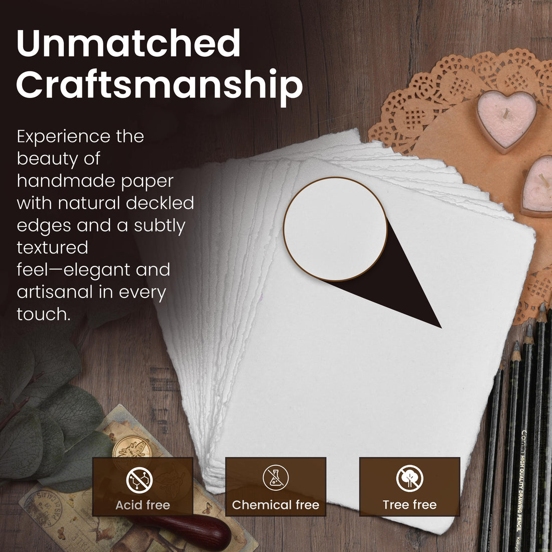 WATERCOLOR PAPER - 150 GSM THICK DECKLE EDGE PAPER - 50 SHEETS COTTON HANDMADE PAPER