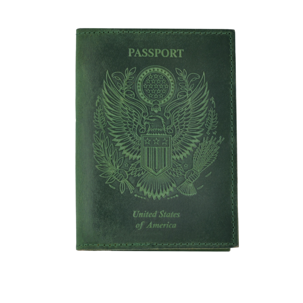 Leather Village green genuine leather passport cover slim wallet