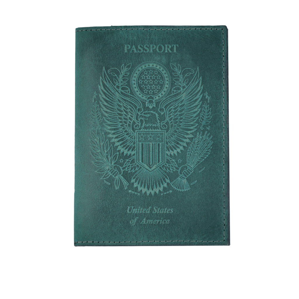 Leather Village green genuine leather passport cover slim wallet
