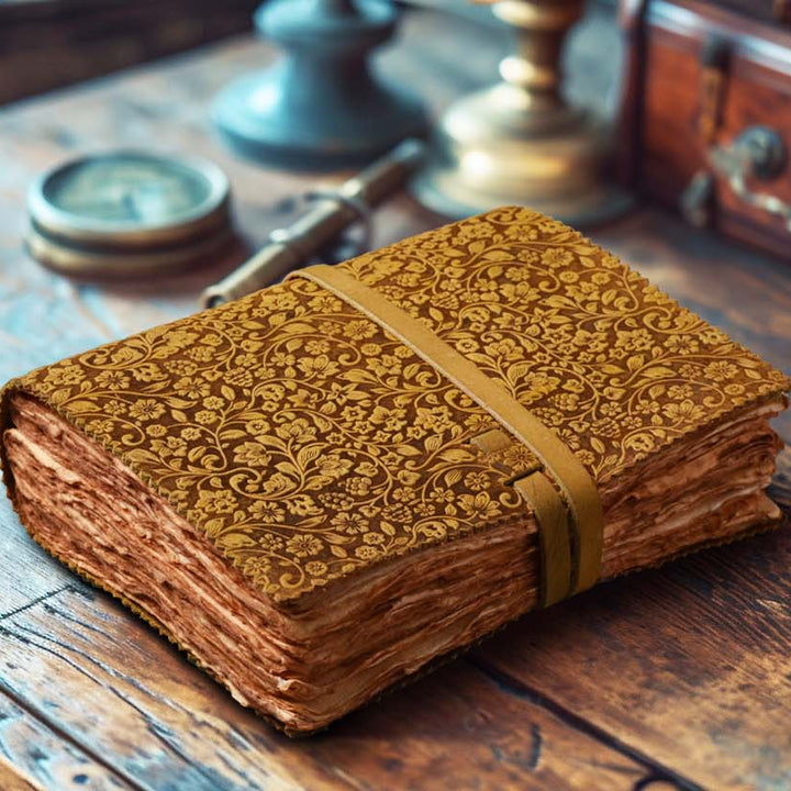Leather Bound Floral Embossed Journal for Women Men - 200 Pages - Book of Shadows, Vintage Blank Paper Travel Diary, Notebook for Writing, Drawing, Sketchbook (Copy)