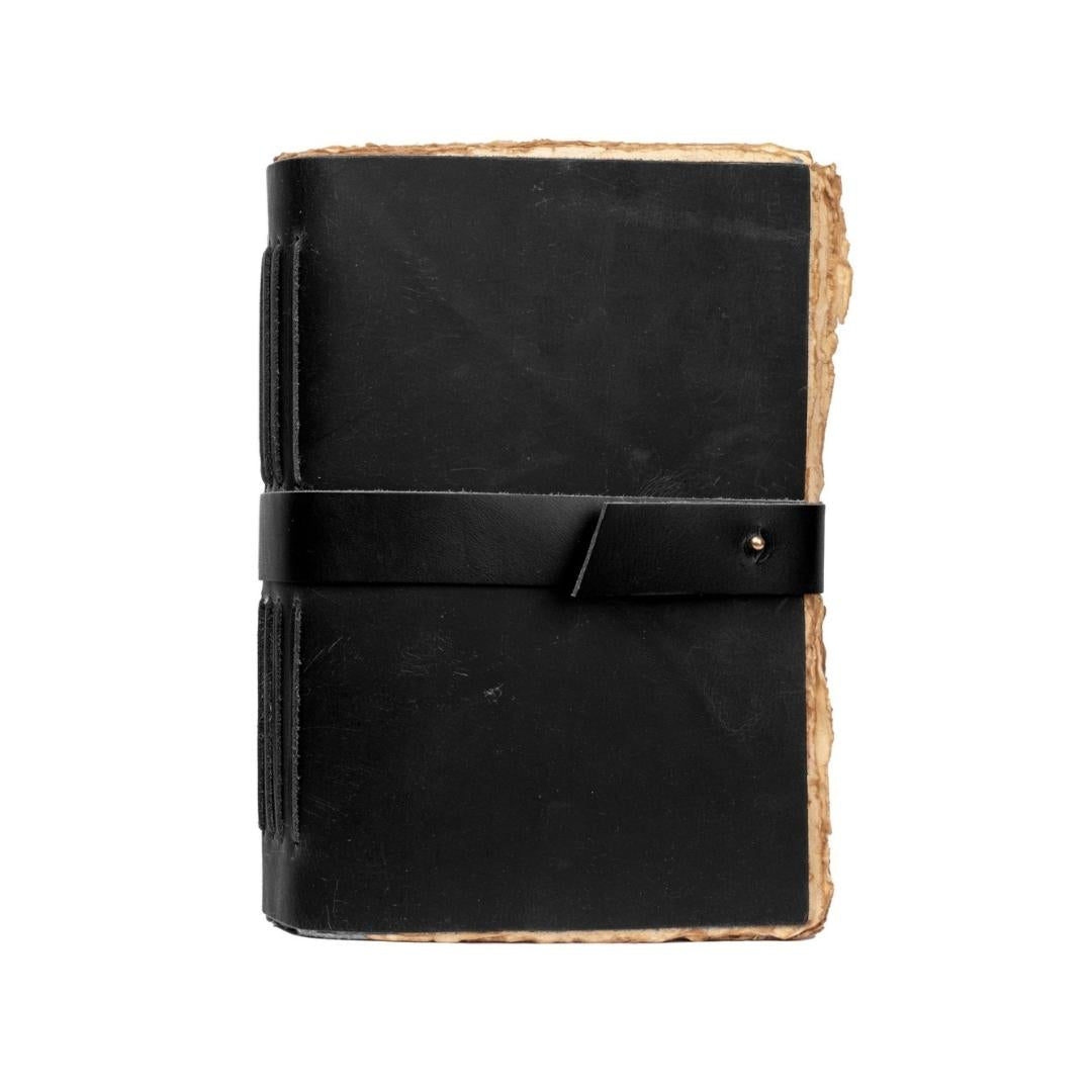 Leather Village black deckle edge diary with strap