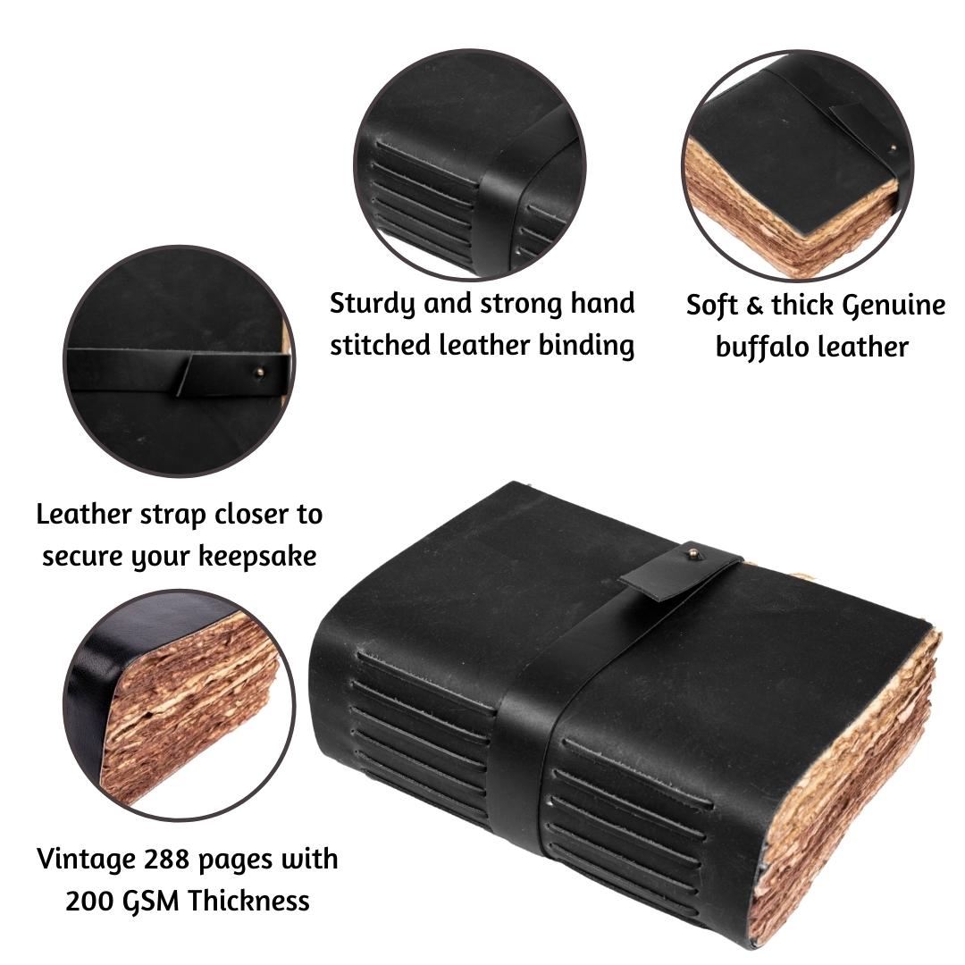 Leather Village black deckle edge journal description