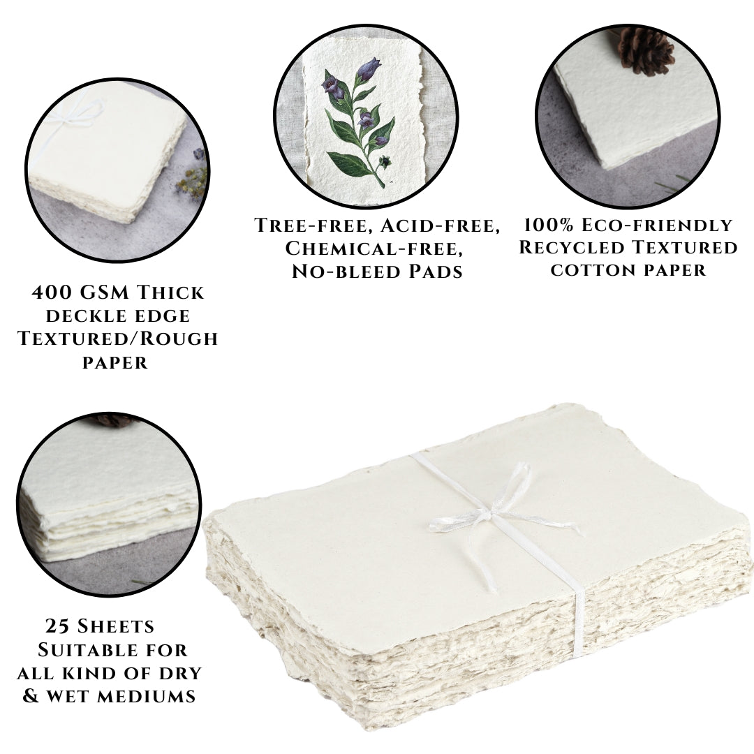 OFF-WHITE WATERCOLOR PAPER - 400 GSM - 25 SHEETS - THICK TEXTURED,ROUGH PAPER