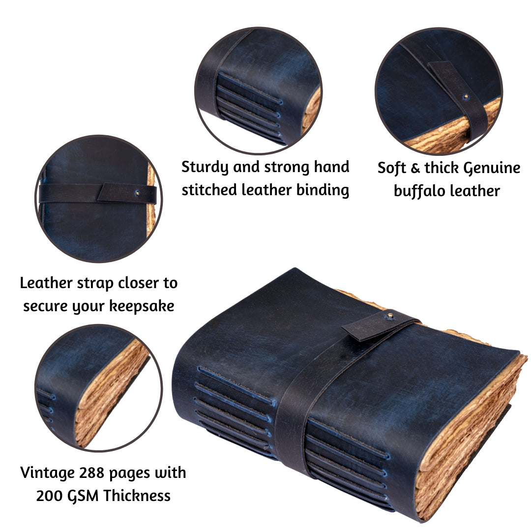 Leather Village blue deckle edge journal product description
