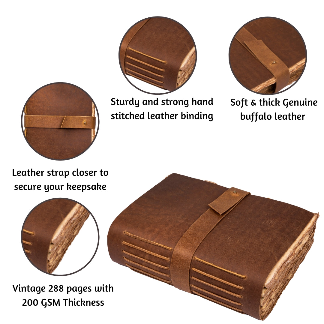 Leather Village brown deckle edge journal features