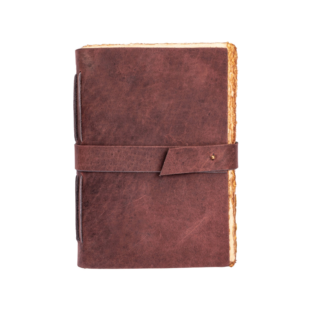 Leather Village fuchsia  deckle edge journal with strap