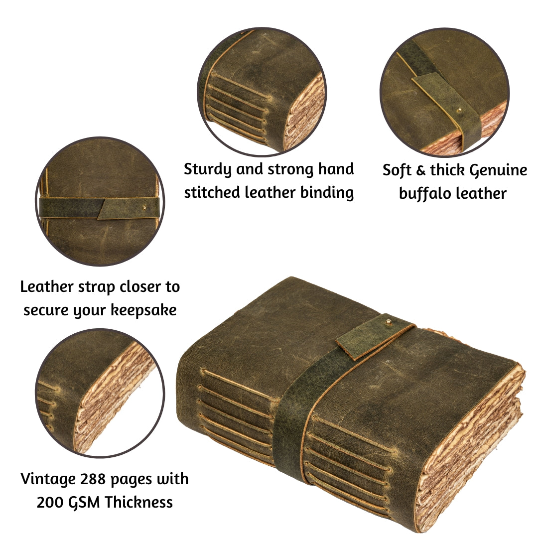 Leather Village green deckle edge journal description