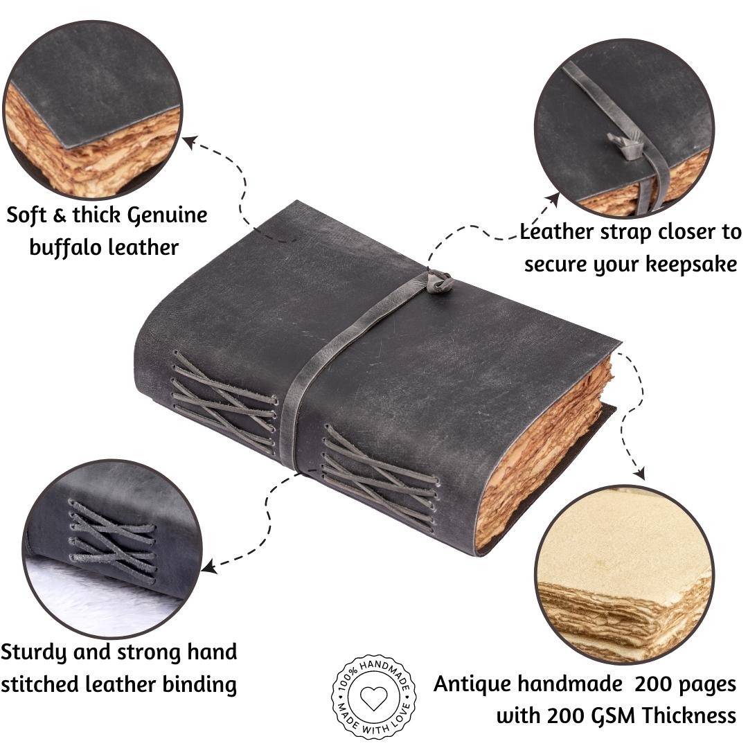Leather Village grey  leather bound journal descriptions