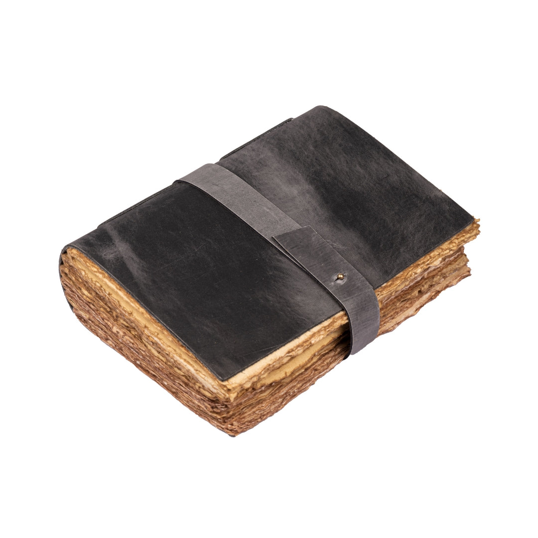 Leather Village grey deckle edge diary with strap