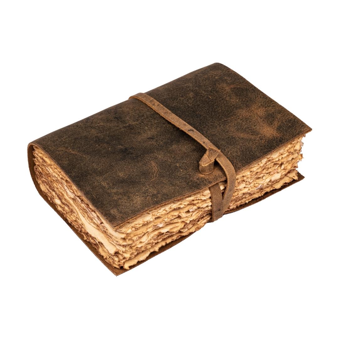 Leather Village brown antique leather bound journal with strap