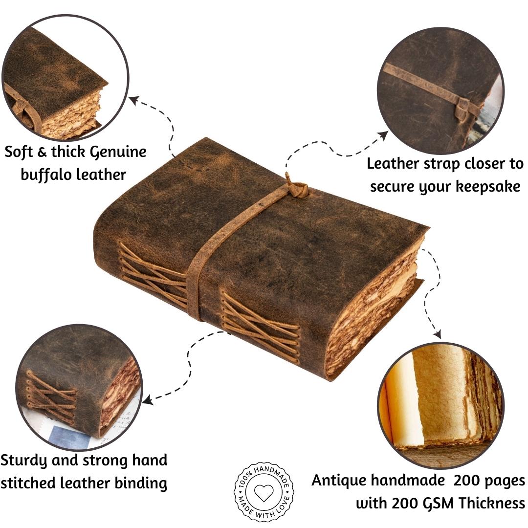 Leather Village brown antique leather bound journal descriptions