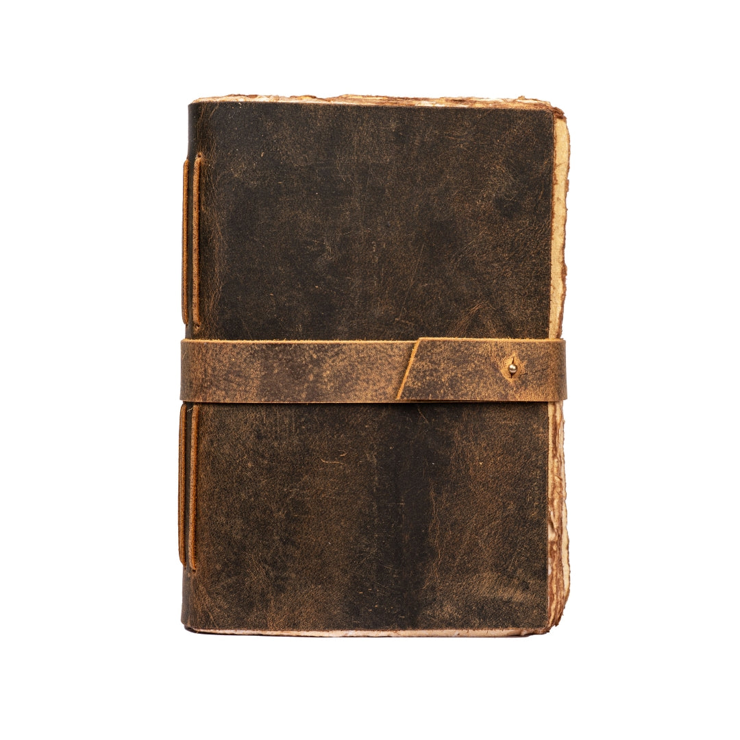Leather Village cappuccino brown deckle edge journal with strap