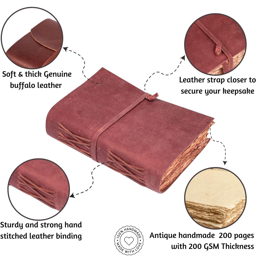 Leather Village red antique leather bound diary description