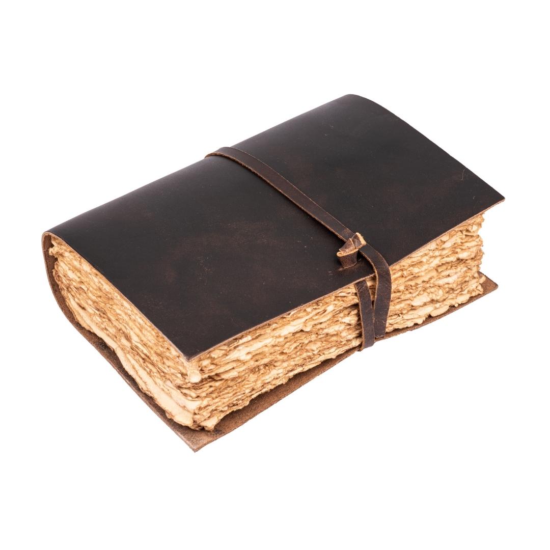 Leather Village chocolate brown antique leather bound journal with strap