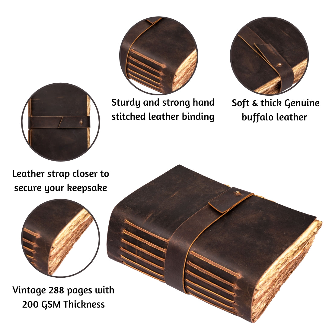 Leather Village dark brown deckle edge journal product description