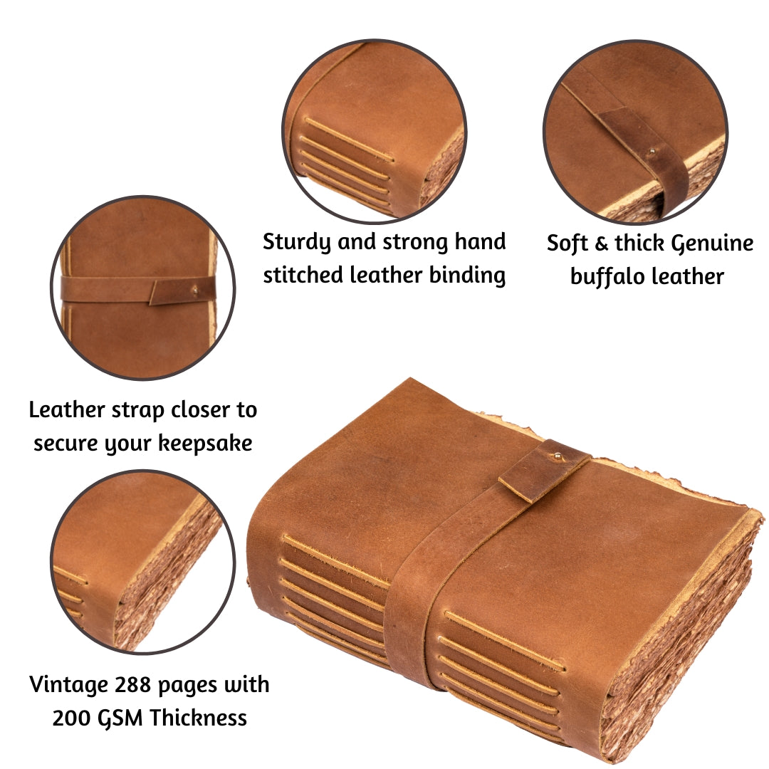 Leather Village tan handmade deckle edge journal descriptions