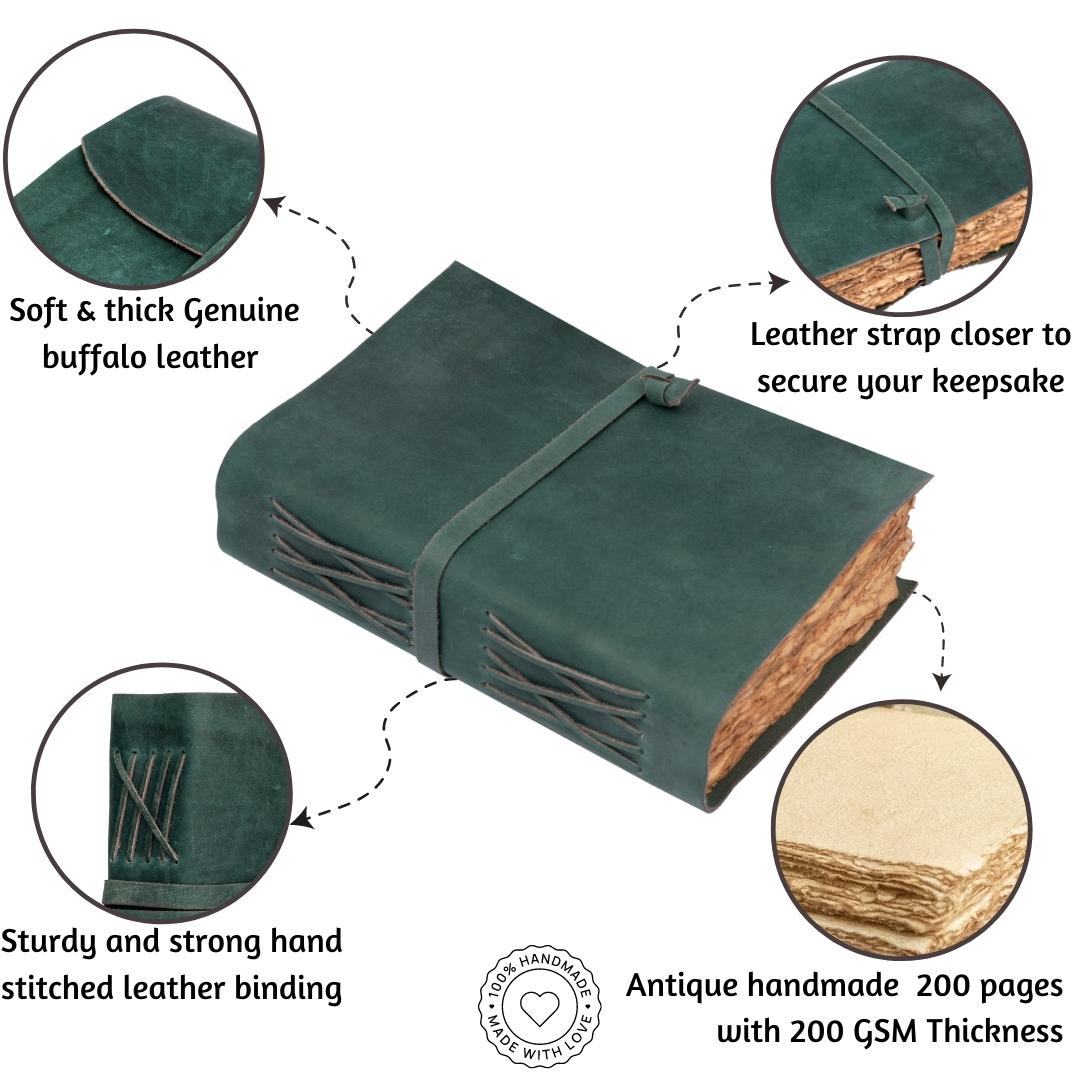 Leather Village turquoise antique handmade leather bound notebook descriptions