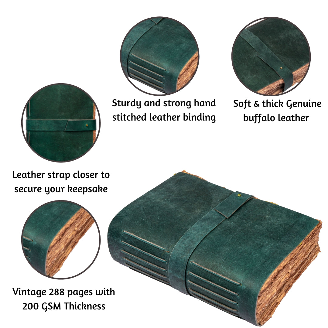 Leather Village turquoise handmade deckle edge journal descriptions