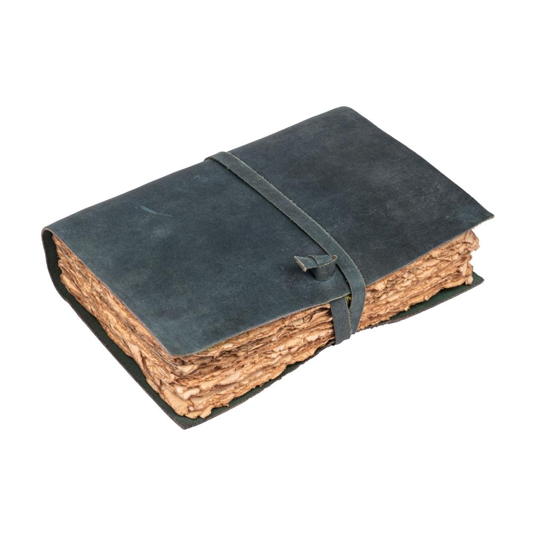 Leather Village aqua antique handmade leather bound diary with strap