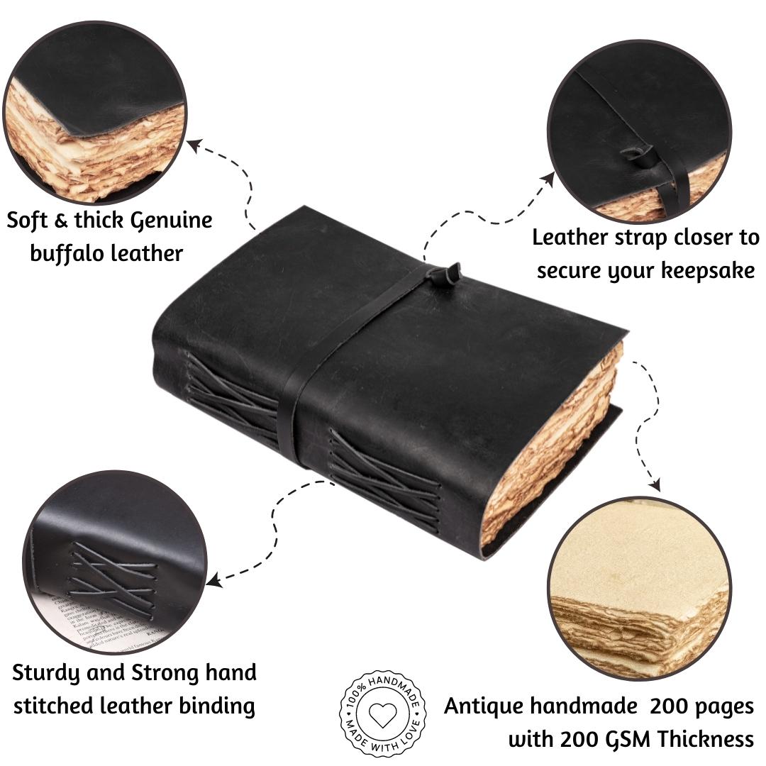 Leather Village black antique leather bound journal description