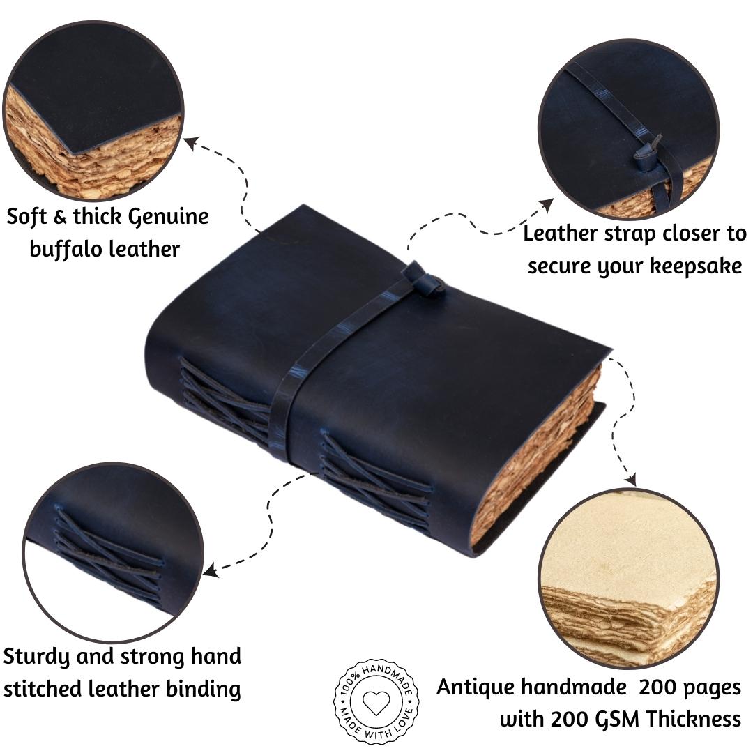 Leather Village blue antique leather bound journal description