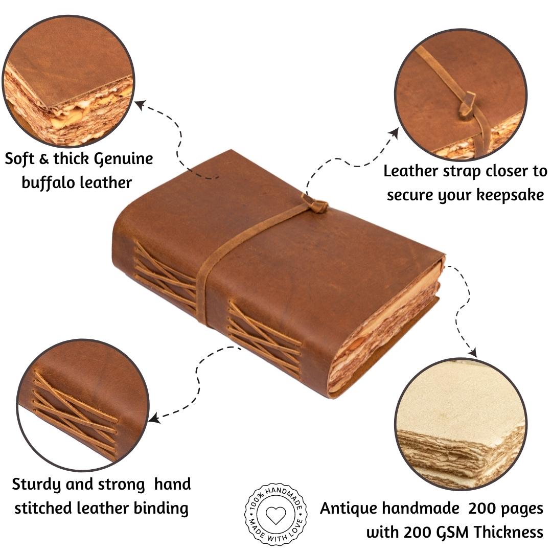 Leather Village brown antique handmade leather bound descriptions