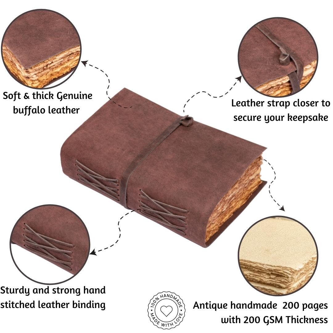 Leather Village fuchsia handmade leather bound journal descriptions