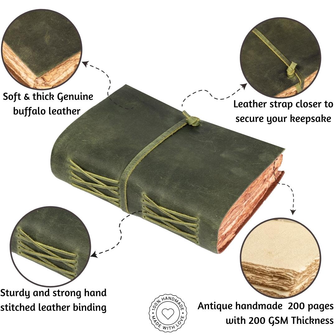 Leather Village fuchsia antique leather bound notebook key features