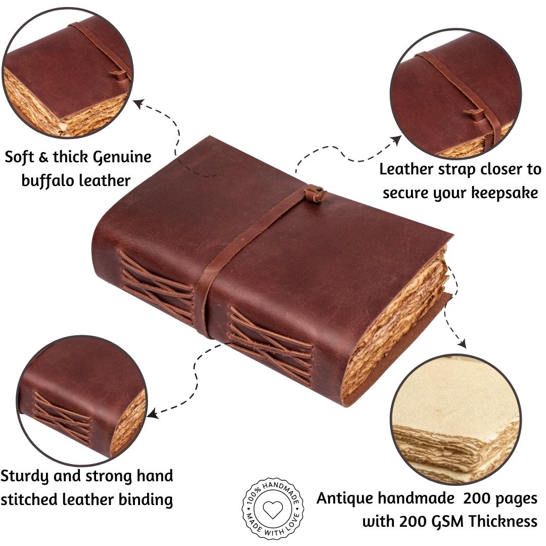 Leather Village red brown antique leather bound journal description